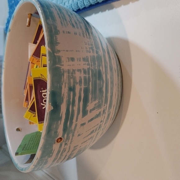 Ceramic Bowl/Planter Tye Die Teal  & White 7.5" x 4" EUC - Picture 9 of 12